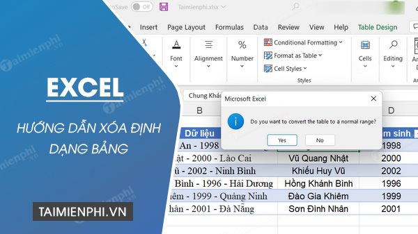 Cách xóa định dạng bảng trong Excel 2010, 2013, 2016, 2019