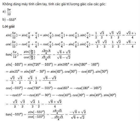 Giải toán lớp 11 trang 23, 24 sách CTST tập 1, Các công thức lượng giác