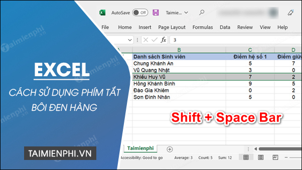 cach boi den hang trong excel bang phim tat