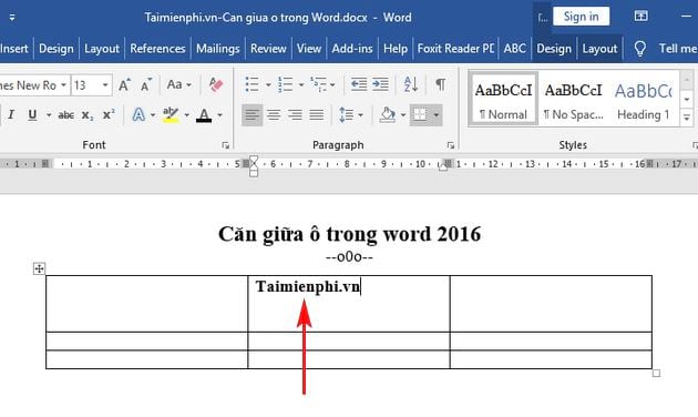 cach can giua o trong word 2016 2