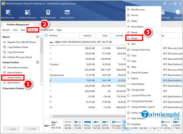 cach gộp ổ cứng bằng MiniTool Partition Wizard