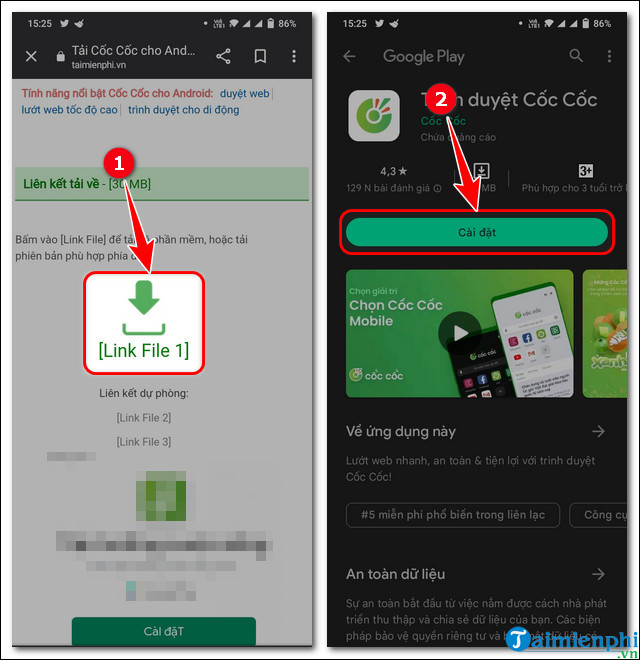 cach tai coc coc tren thiet bi chay android