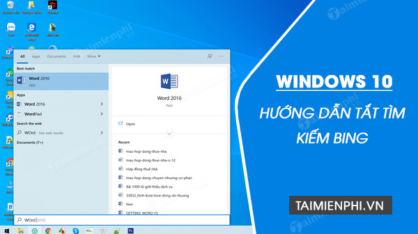 cach tat tim kiem bing tren start menu windows 10