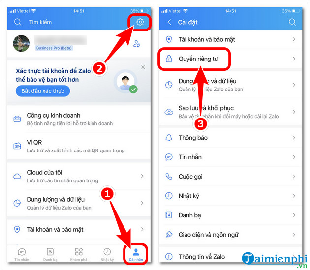 thiet lap quyen rieng tu tren zalo